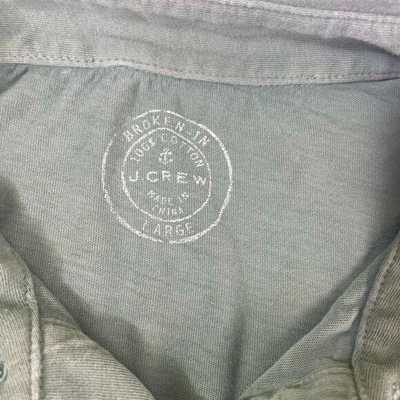 J Crew Broken-In LS Polo Shirt Sage Green Soft Preppy Casual HOLE sz Large - Picture 3 of 7